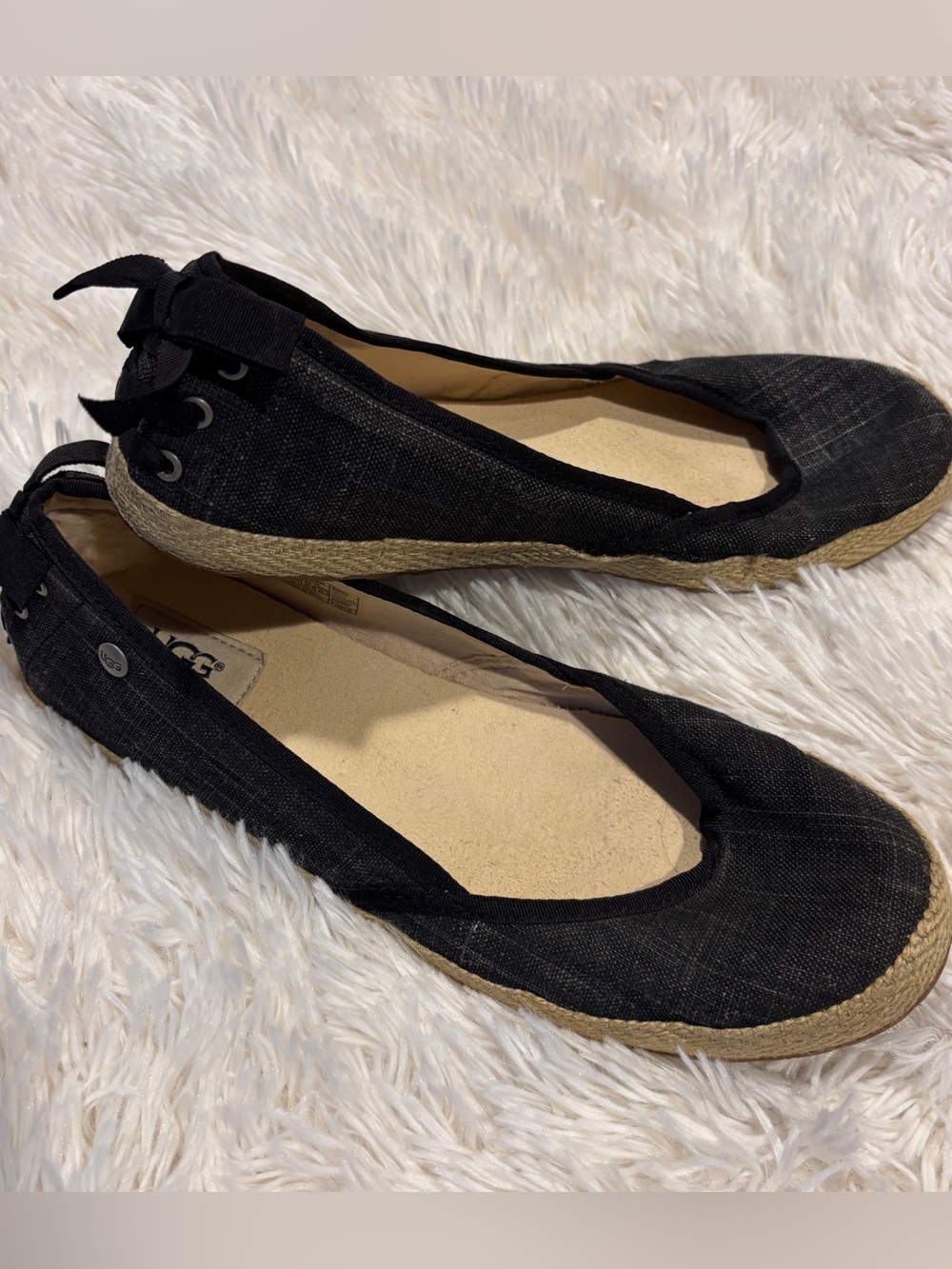 UGG Black Indah Denim Canvas Espadrilles Slip On Flats Shoes Woman’s 8.5